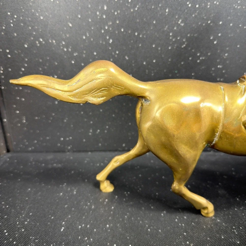 Vintage Brass Trotting Horse Figurine Heavy Equestrian Decor 10.5 Inch Figure